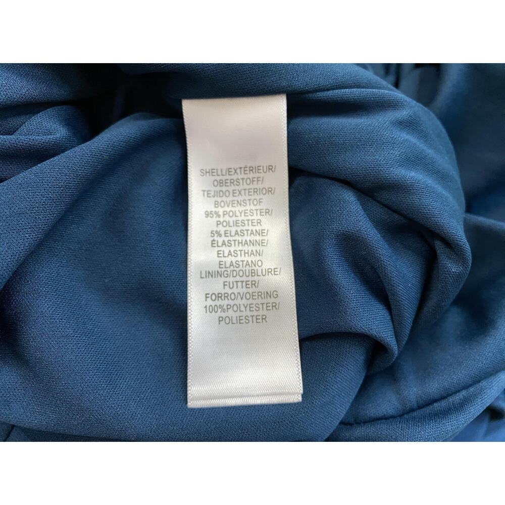 Adrianna Papell Dress Womens 12 Blue Ruched Puff Sleeve Hi Low Semi Formal Gown - Picture 11 of 13